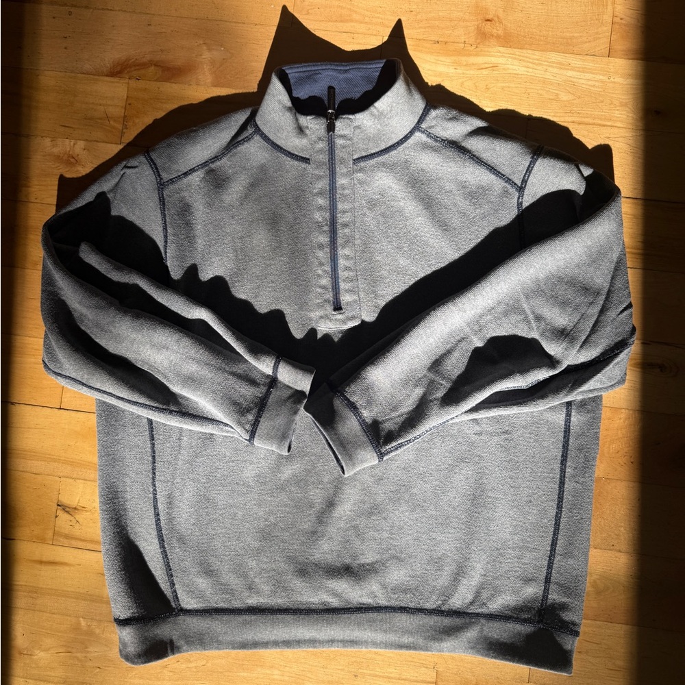 Tommy Bahama Reversible Men's Gray Zip-Up Sweater- fits like medium